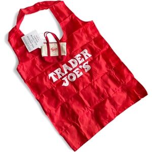 Trader Joe’s Canvas Micro Tote With Foldable Grocery Bag – Red – Brand New